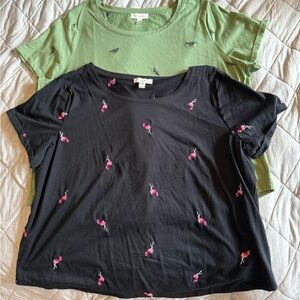 NWOT XXL green bumble bee & black flamingo embroidered shirts w/tacked sleeves